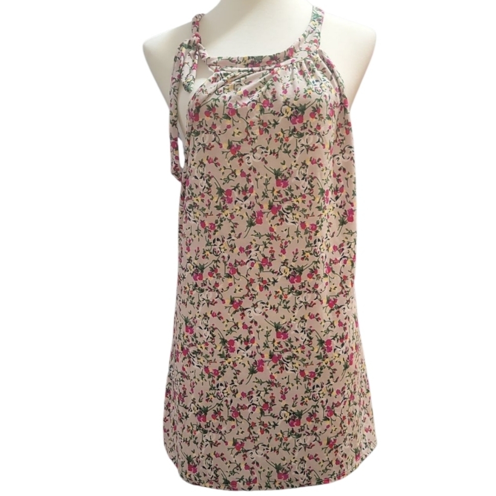 Emily Stacy Floral cottagecore sleeveless top blouse shirt 2xl pink grey green
